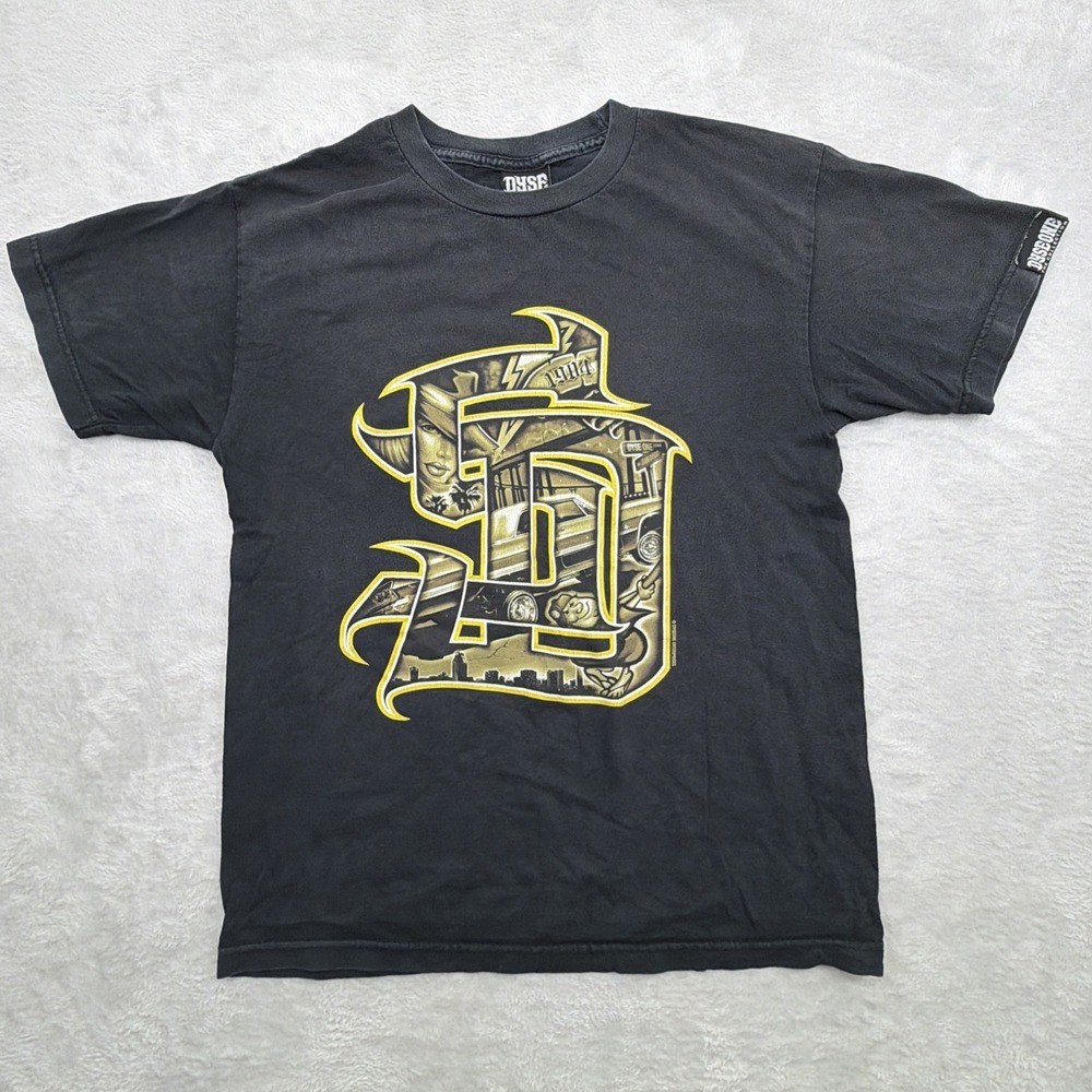 Vtg Y2K DYSE ONE Men's M Graphic T-Shirt Streetwear Graffiti Black USA Made Cali